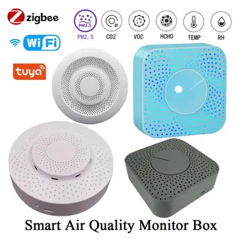 Tuya WIFI/Zigbee Smart Air Quality Monitor Box VOC HCHO PM2.5/10 Детектор Газа Измеритель температуры и влажности Воздуха 6 В 1 Экономка