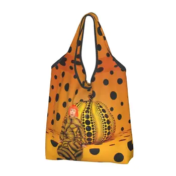 Многоразовая продуктовая сумка Yayoi Kusama Mystery, складная, которую можно стирать в машине, хозяйственная сумка из желтой тыквы, Эко-сумка для хранения, прилагаемый чехол